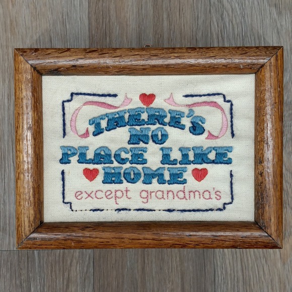 Vintage Embroidered Grandma's Home Decor‎ Wall Art Framed Handmade - Picture 1 of 5